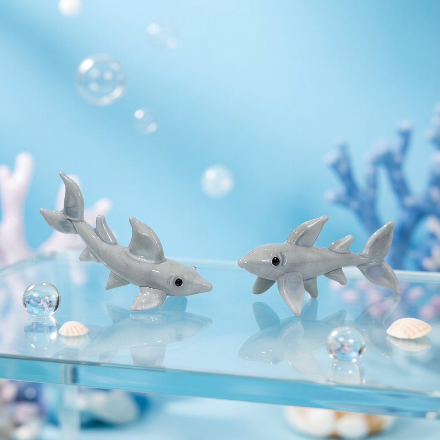 Marine Aquarium Home - Figurin Hiu Kaca Mini Buatan Tangan,
