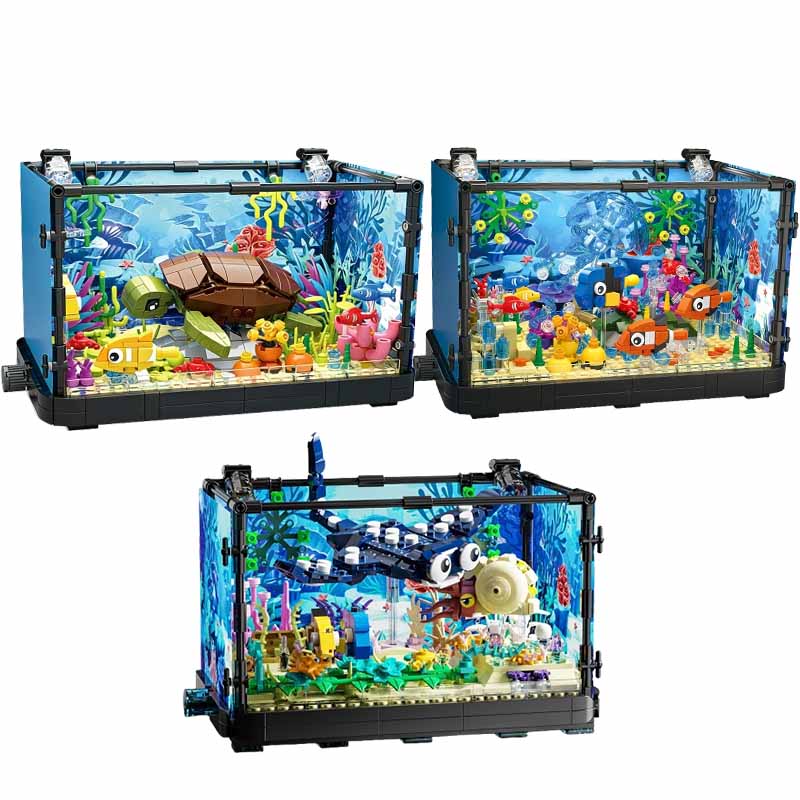 Marine Aquarium Home - Set Blok Bangunan Akuarium dengan Lampu,